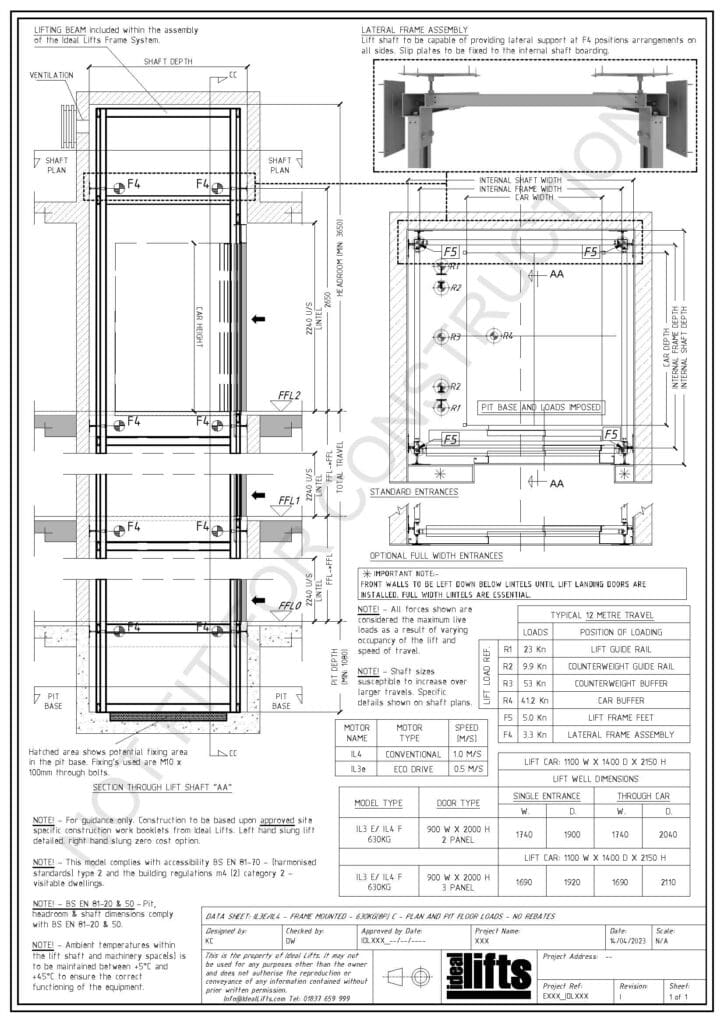 Ideal Lifts Compact 630kg 8-Person Data Sheet
